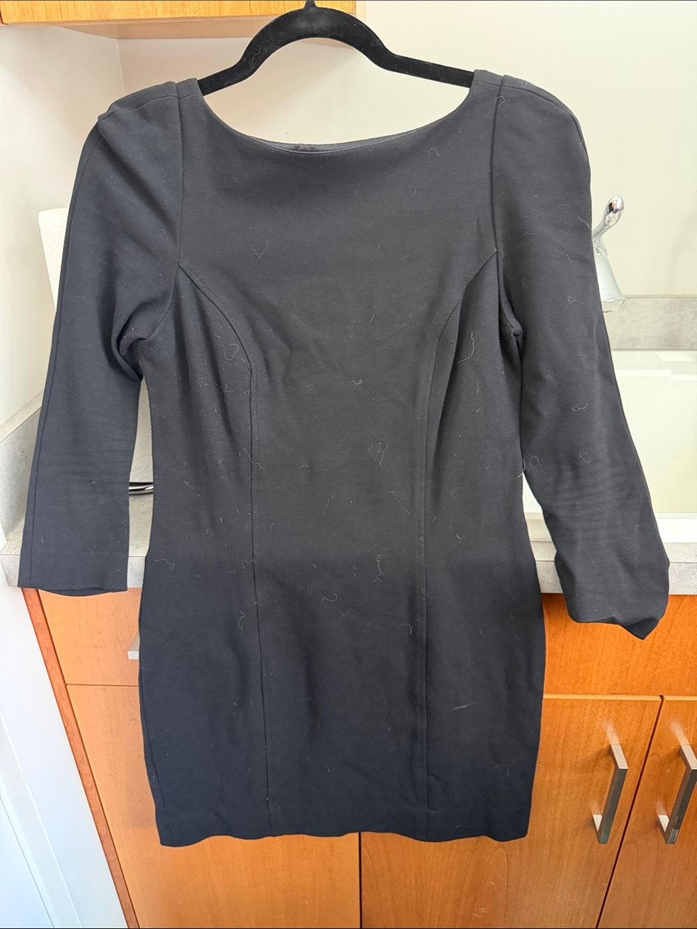 Diane Von Furstenberg Black Long-Sleeve Ponte Sheath with Wide Scoop Neck